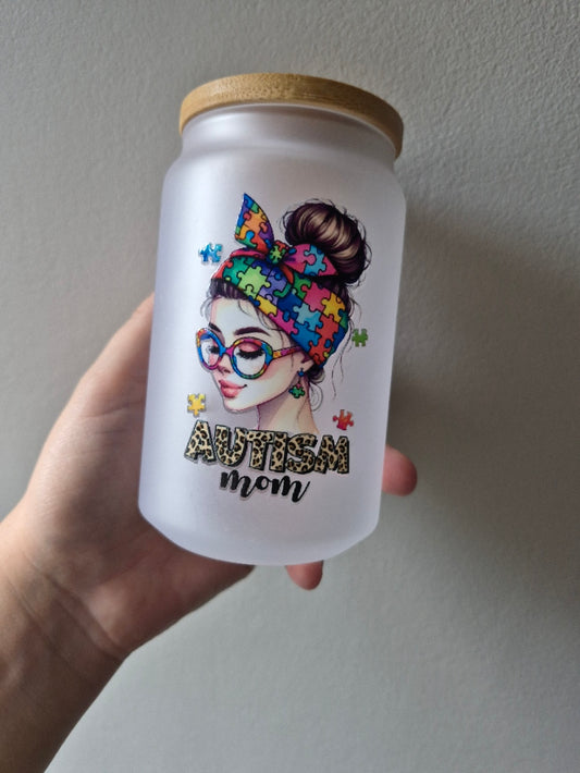 Autism Mom Frosted Glass Tumbler 💙🧩✨