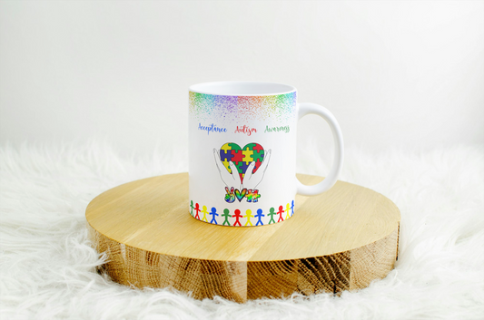 Autism Awareness Mug – Hands Holding Puzzle Heart, Support & Acceptance Gift