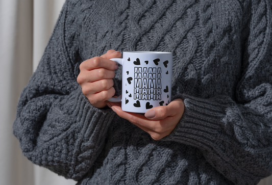 “Mama” Mug – Minimalist Black Heart Mug, Gift for Mum, New Mum or Mama-To-Be